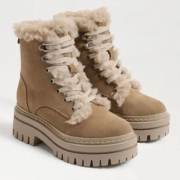 Sam Edelman Kyler Lace Up Suede Cozy Combat Boots Size 8 - Picture 1 of 7